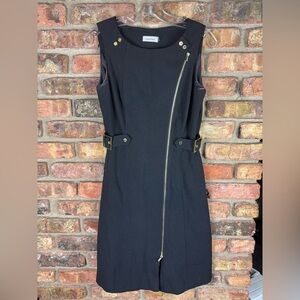 Calvin Klein Notch Collar Side Buckle Sleeveless Dress